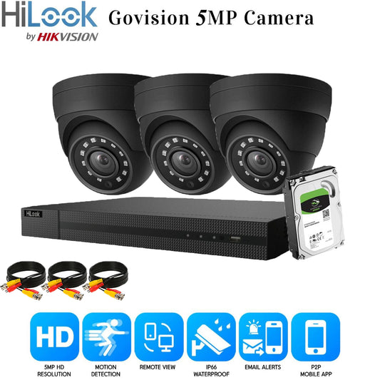 HIKVISION 5MP CCTV FULL HD NIGHT VISION OUTDOOR DVR HOME SECURITY SYSTEM KIT UK 4CH DVR 3xCameras (gray) 1TB HDD