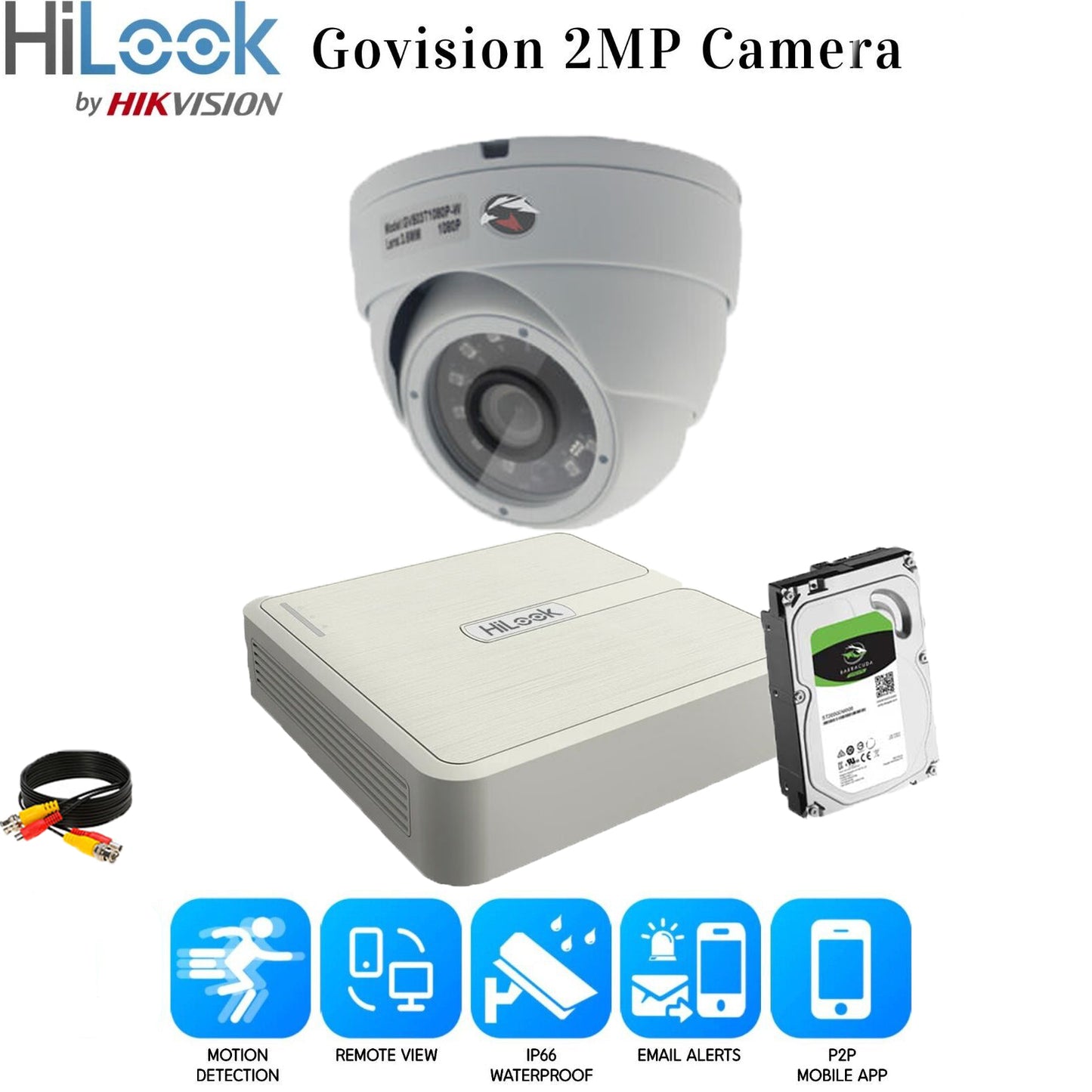 HIKVISION HILOOK CCTV 1080P NIGHT VISION OUTDOOR HD DVR HOME SECURITY SYSTEM KIT 4CH DVR 1xCamera 3TB HDD