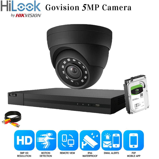 HIKVISION HILOOK CCTV SYSTEM 5MP DVR OUTDOOR NIGHTVISION SECURITY HD CAMERA KIT 4CH DVR 1xCameras 2TB HDD