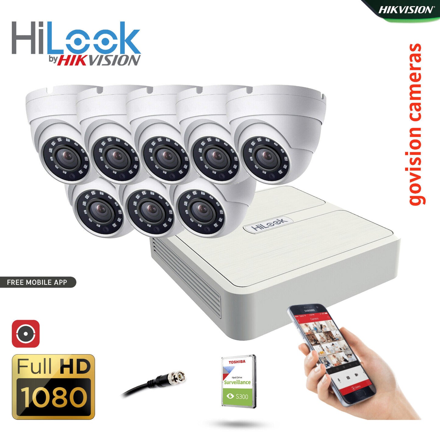 HIKVISION CCTV HD 1080P 2.4MP NIGHT VISION OUTDOOR DVR HOME SECURITY SYSTEM KIT 8CH DVR 8x Cameras (white) 2TB HDD