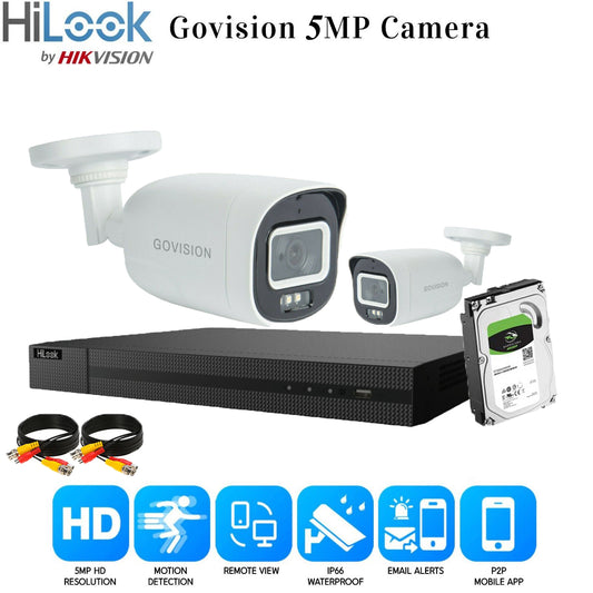 HIKVISION HILOOK 5MP CCTV SYSTEM DVR UHD 24/7 HOURS COLORFUL NIGHTVISION CAMERA 4CH DVR 2xCameras (white) 1TB HDD