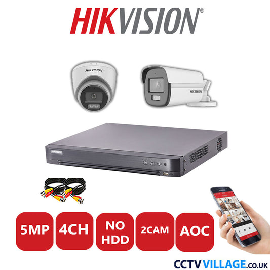 Hikvision 5MP Mix CCTV System 4 Channel DVR-iDS-7204HQHI-K1/2S with 1x Turret Camera DS.2CE72KF0T-LFS White & 1x Bullet Camera DS.2CE12KF0T-LFS White No HDD Full Kit