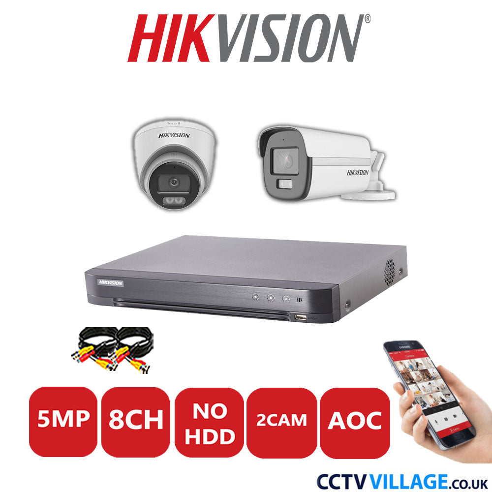 Hikvision 5MP Mix CCTV System 8 Channel DVR-iDS-7208HQHI-K1/4S with 1x Turret Camera DS.2CE72KFOT-LFS White & 1x Bullet Camera DS.2CE12KF0T-LFS White No HDD Full Kit