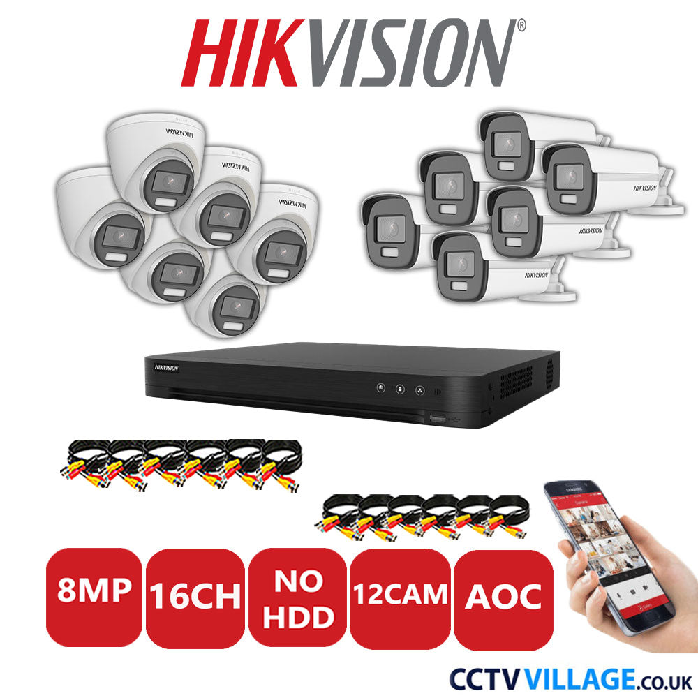 Hikvision 8MP Mix CCTV System 16 Channel DVR-iDS-7216HUHI-M2/S with 6x Turret Cameras DS.2CE72UF3T-E White & 6x Bullet Cameras DS.2CE12UF3T-E White No HDD Full Kit