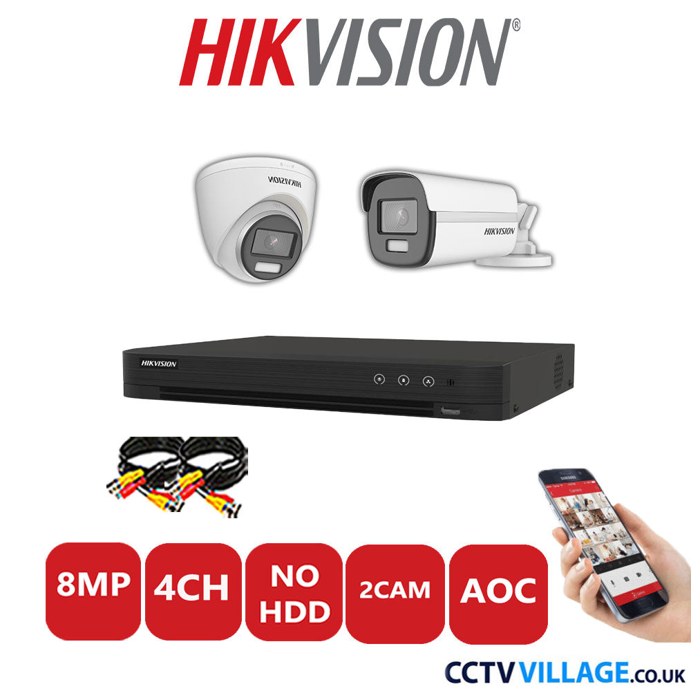 Hikvision 8MP Mix CCTV System 4 Channel DVR-iDS-7204HUHI-M1/S with 1x Turret Camera DS.2CE72UF3T-E White & 1x Bullet Camera DS.2CE12UF3T-E White No HDD Full Kit