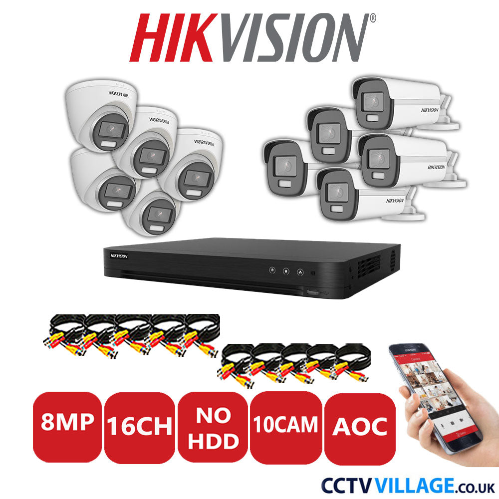 Hikvision 8MP Mix CCTV System 16 Channel DVR-iDS-7216HUHI-M2/S with 5x Turret Cameras DS.2CE72UF3T-E White & 5x Bullet Cameras DS.2CE12UF3T-E White No HDD Full Kit