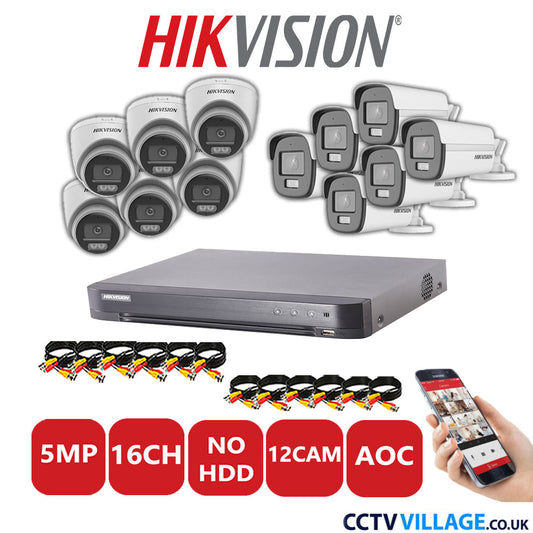 Hikvision 5MP Mix CCTV System 16 Channel DVR-iDS-7216HQHI-K1/4S with 6x Turret Cameras DS.2CE72KFOT-LFS White & 6x Bullet Cameras DS.2CE12KF0T-LFS White No HDD Full Kit