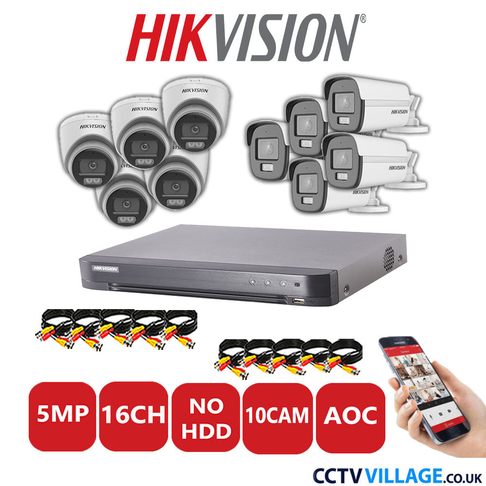 Hikvision 5MP Mix CCTV System 16 Channel DVR-iDS-7216HQHI-K1/4S with 5x Turret Cameras DS.2CE72KFOT-LFS White & 5x Bullet Cameras DS.2CE12KF0T-LFS White No HDD Full Kit