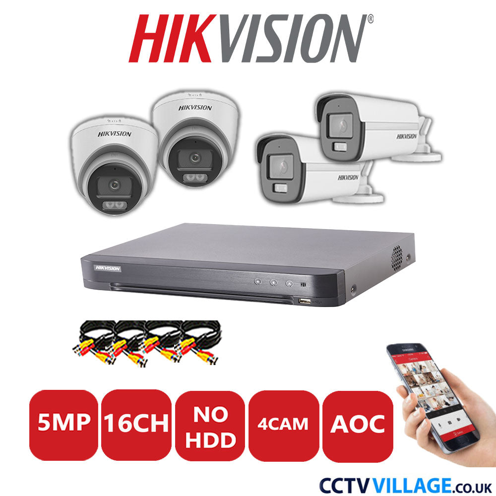 Hikvision 5MP Mix CCTV System 16 Channel DVR-iDS-7216HQHI-K1/4S with 2x Turret Cameras DS.2CE72KFOT-LFS White & 2x Bullet Cameras DS.2CE12KF0T-LFS White No HDD Full Kit