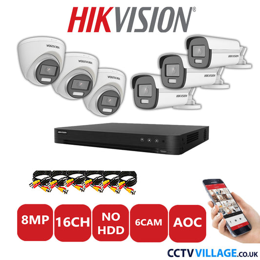 Hikvision 8MP Mix CCTV System 16 Channel DVR-iDS-7216HUHI-M2/S with 3x Turret Cameras DS.2CE72UF3T-E White & 3x Bullet Cameras DS.2CE12UF3T-E White No HDD Full Kit