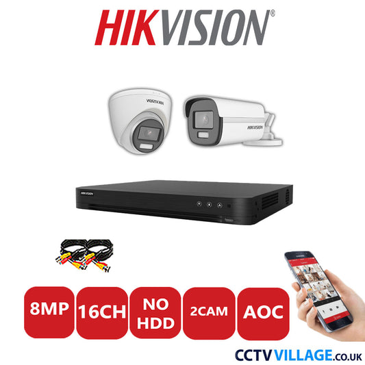 Hikvision 8MP Mix CCTV System 16 Channel DVR-iDS-7216HUHI-M2/S with 1x Turret Camera DS.2CE72UF3T-E White & 1x Bullet Camera DS.2CE12UF3T-E White No HDD Full Kit