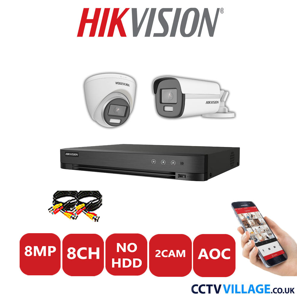 Hikvision 8MP Mix CCTV System 8 Channel DVR-iDS-7208HUHI-M1/S with 1x Turret Camera DS.2CE72UF3T-E White & 1x Bullet Camera DS.2CE12UF3T-E White No HDD Full Kit