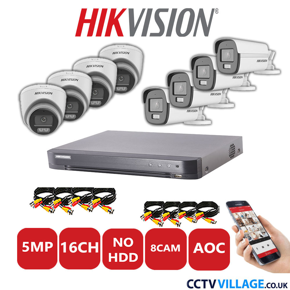 Hikvision 5MP Mix CCTV System 16 Channel DVR-iDS-7216HQHI-K1/4S with 4x Turret Cameras DS.2CE72KFOT-LFS White & 4x Bullet Cameras DS.2CE12KF0T-LFS White No HDD Full Kit