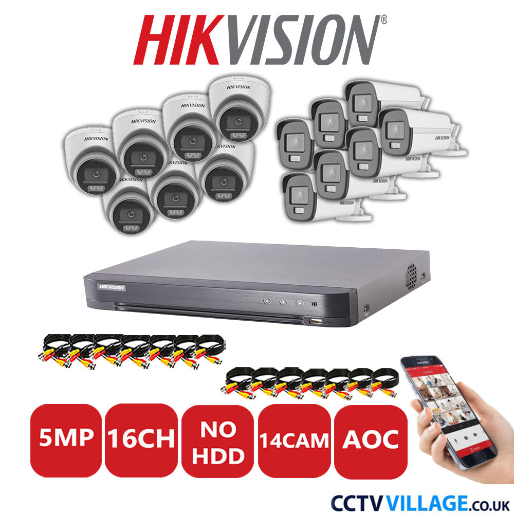 Hikvision 5MP Mix CCTV System 16 Channel DVR-iDS-7216HQHI-K1/4S with 7x Turret Cameras DS.2CE72KFOT-LFS White & 7x Bullet Cameras DS.2CE12KF0T-LFS White No HDD Full Kit