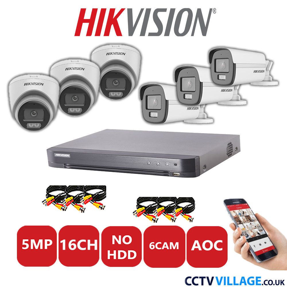 Hikvision 5MP Mix CCTV System 16 Channel DVR-iDS-7216HQHI-K1/4S with 3x Turret Cameras DS.2CE72KFOT-LFS White & 3x Bullet Cameras DS.2CE12KF0T-LFS White No HDD Full Kit