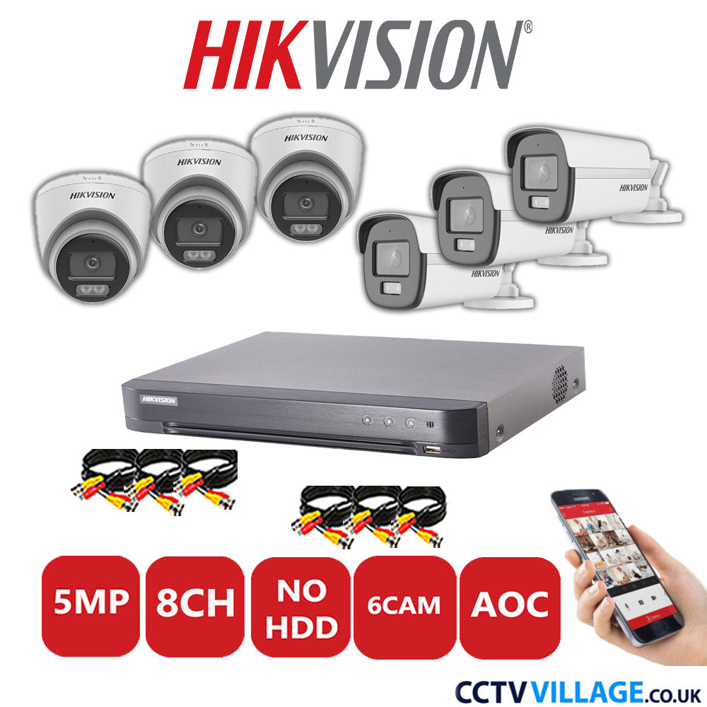 Hikvision 5MP Mix CCTV System 8 Channel DVR-iDS-7208HQHI-K1/4S with 3x Turret Cameras DS.2CE72KFOT-LFS White & 3x Bullet Cameras DS.2CE12KF0T-LFS White No HDD Full Kit