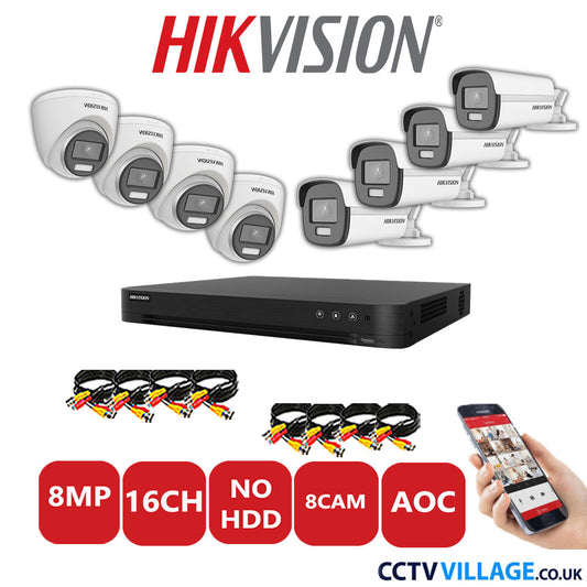 Hikvision 8MP Mix CCTV System 16 Channel DVR-iDS-7216HUHI-M2/S with 4x Turret Cameras DS.2CE72UF3T-E White & 4x Bullet Cameras DS.2CE12UF3T-E White No HDD Full Kit