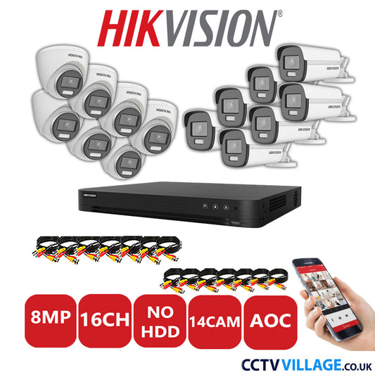 Hikvision 8MP Mix CCTV System 16 Channel DVR-iDS-7216HUHI-M2/S with 7x Turret Cameras DS.2CE72UF3T-E White & 7x Bullet Cameras DS.2CE12UF3T-E White No HDD Full Kit