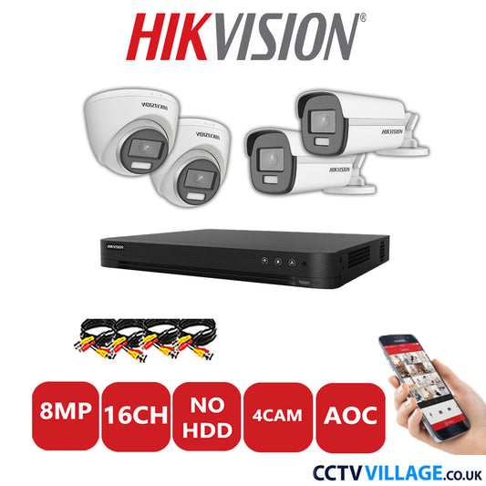 Hikvision 8MP Mix CCTV System 16 Channel DVR-iDS-7216HUHI-M2/S with 2x Turret Cameras DS.2CE72UF3T-E White & 2x Bullet Cameras DS.2CE12UF3T-E White No HDD Full Kit