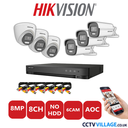 Hikvision 8MP Mix CCTV System 8 Channel DVR-iDS-7208HUHI-M1/S with 3x Turret Cameras DS.2CE72UF3T-E White & 3x Bullet Cameras DS.2CE12UF3T-E White No HDD Full Kit