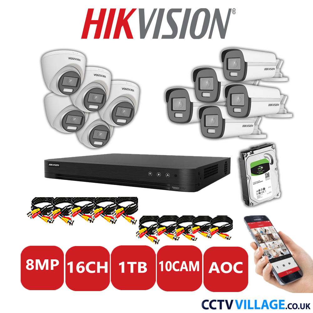 Hikvision 8MP Mix CCTV System 16 Channel DVR-iDS-7216HUHI-M2/S with 5x Turret Cameras DS.2CE72UF3T-E White & 5x Bullet Cameras DS.2CE12UF3T-E White 1TB HDD Full Kit