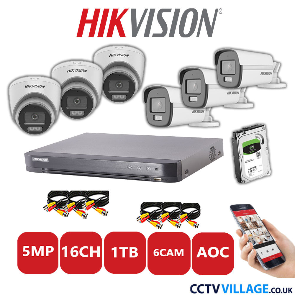 Hikvision 5MP Mix CCTV System 16 Channel DVR-iDS-7216HQHI-K1/4S with 3x Turret Cameras DS.2CE72KFOT-LFS White & 3x Bullet Cameras DS.2CE12KF0T-LFS White 1TB HDD Full Kit