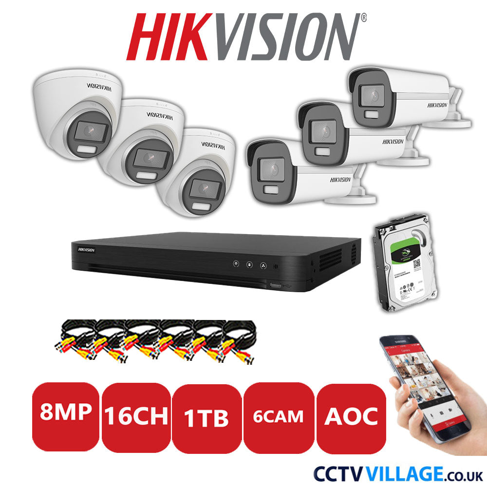 Hikvision 8MP Mix CCTV System 16 Channel DVR-iDS-7216HUHI-M2/S with 3x Turret Cameras DS.2CE72UF3T-E White & 3x Bullet Cameras DS.2CE12UF3T-E White 1TB HDD Full Kit