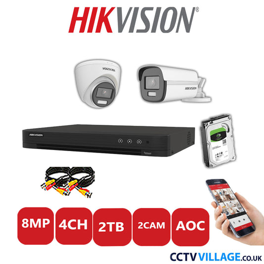 Hikvision 8MP Mix CCTV System 4 Channel DVR-iDS-7204HUHI-M1/S with 1x Turret Camera DS.2CE72UF3T-E White & 1x Bullet Camera DS.2CE12UF3T-E White 2TB HDD Full Kit