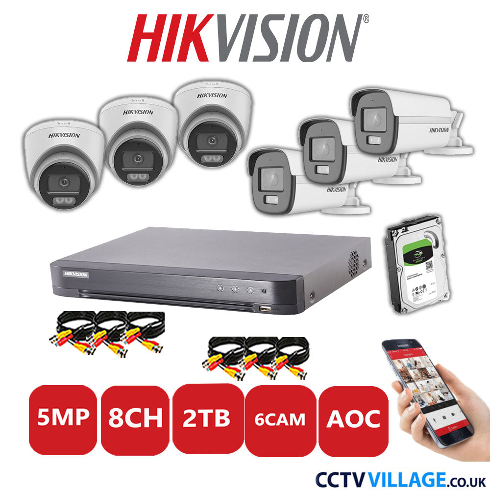 Hikvision 5MP Mix CCTV System 8 Channel DVR-iDS-7208HQHI-K1/4S with 3x Turret Cameras DS.2CE72KFOT-LFS White & 3x Bullet Cameras DS.2CE12KF0T-LFS White 2TB HDD Full Kit