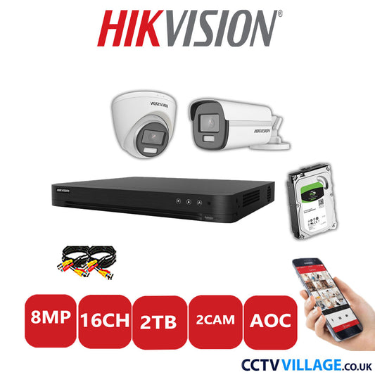 Hikvision 8MP Mix CCTV System 16 Channel DVR-iDS-7216HUHI-M2/S with 1x Turret Camera DS.2CE72UF3T-E White & 1x Bullet Camera DS.2CE12UF3T-E White 2TB HDD Full Kit