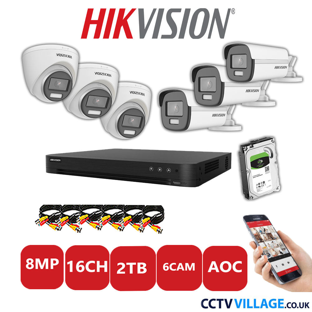 Hikvision 8MP Mix CCTV System 16 Channel DVR-iDS-7216HUHI-M2/S with 3x Turret Cameras DS.2CE72UF3T-E White & 3x Bullet Cameras DS.2CE12UF3T-E White 2TB HDD Full Kit