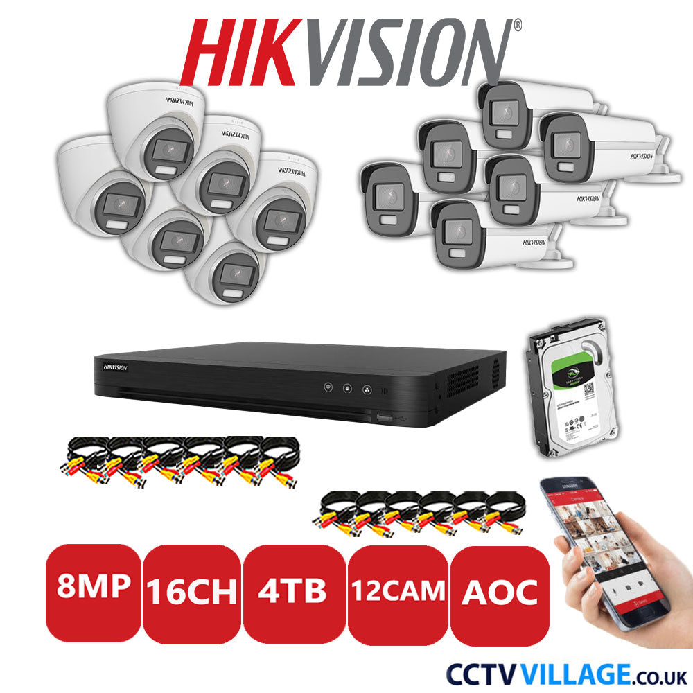 Hikvision 8MP Mix CCTV System 16 Channel DVR-iDS-7216HUHI-M2/S with 6x Turret Cameras DS.2CE72UF3T-E White & 6x Bullet Cameras DS.2CE12UF3T-E White 4TB HDD Full Kit