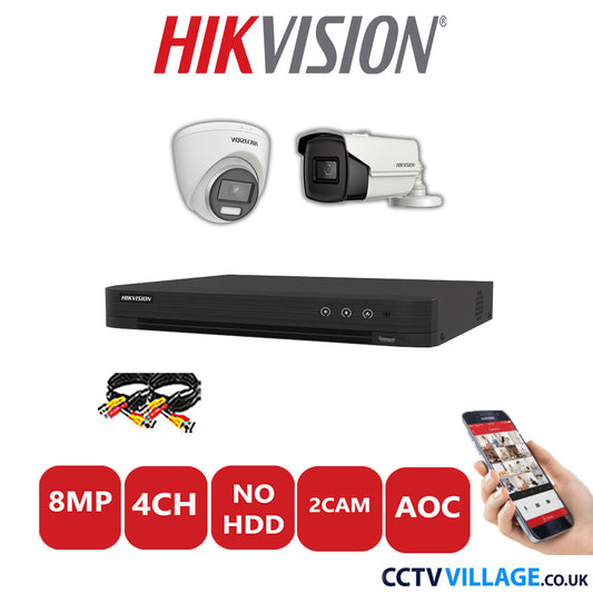 Hikvision 8MP Mix CCTV System 4 Channel DVR-iDS-7204HUHI-M1/S with 1x Turret Camera DS.2CE72UF3T-E White & 1x Bullet Camera DS.2CE16U1T-IT3F White No HDD Full Kit