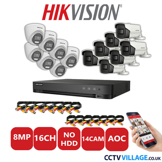 Hikvision 8MP Mix CCTV System 16 Channel DVR-iDS-7216HUHI-M2/S with 7x Turret Cameras DS.2CE72UF3T-E White & 7x Bullet Cameras DS.2CE16U1T-IT3F White No HDD Full Kit