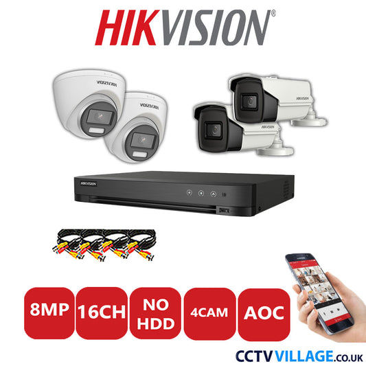 Hikvision 8MP Mix CCTV System 16 Channel DVR-iDS-7216HUHI-M2/S with 2x Turret Cameras DS.2CE72UF3T-E White & 2x Bullet Cameras DS.2CE16U1T-IT3F White No HDD Full Kit