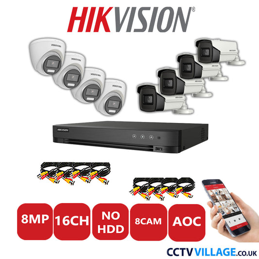 Hikvision 8MP Mix CCTV System 16 Channel DVR-iDS-7216HUHI-M2/S with 4x Turret Cameras DS.2CE72UF3T-E White & 4x Bullet Cameras DS.2CE16U1T-IT3F White No HDD Full Kit