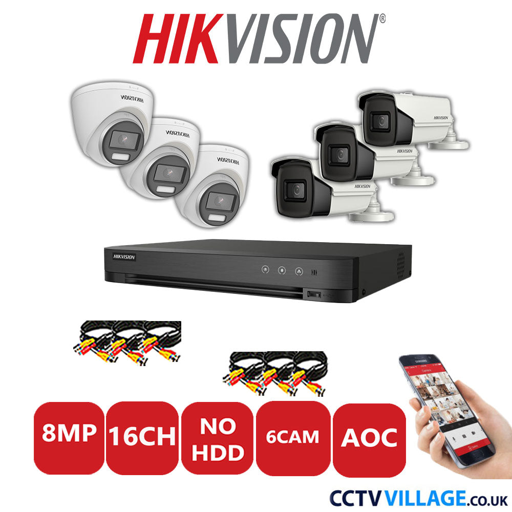 Hikvision 8MP Mix CCTV System 16 Channel DVR-iDS-7216HUHI-M2/S with 3x Turret Cameras DS.2CE72UF3T-E White & 3x Bullet Cameras DS.2CE16U1T-IT3F White No HDD Full Kit