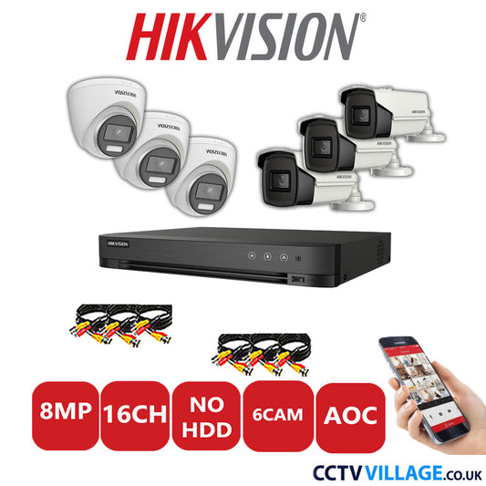 Hikvision 8MP Mix CCTV System 16 Channel DVR-iDS-7216HUHI-M2/S with 3x Turret Cameras DS.2CE72UF3T-E White & 3x Bullet Cameras DS.2CE16U1T-IT3F White No HDD Full Kit