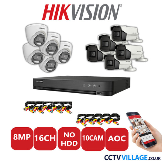 Hikvision 8MP Mix CCTV System 16 Channel DVR-iDS-7216HUHI-M2/S with 5x Turret Cameras DS.2CE72UF3T-E White & 5x Bullet Cameras DS.2CE16U1T-IT3F White No HDD Full Kit