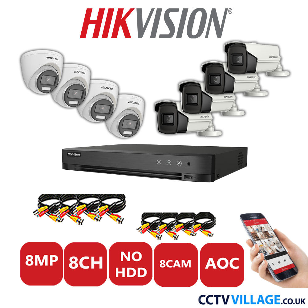 Hikvision 8MP Mix CCTV System 8 Channel DVR-iDS-7208HUHI-M1/S with 4x Turret Cameras DS.2CE72UF3T-E White & 4x Bullet Cameras DS.2CE16U1T-IT3F White No HDD Full Kit