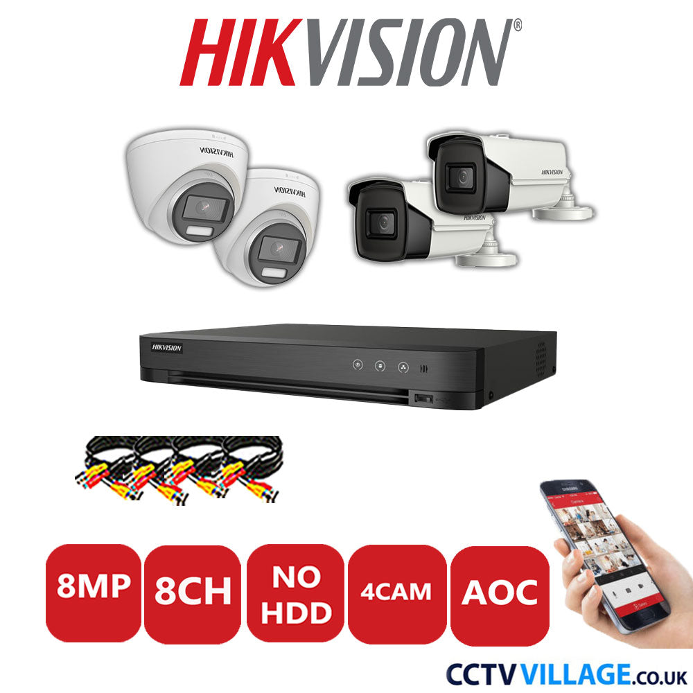 Hikvision 8MP Mix CCTV System 8 Channel DVR-iDS-7208HUHI-M1/S with 2x Turret Cameras DS.2CE72UF3T-E White & 2x Bullet Cameras DS.2CE16U1T-IT3F White No HDD Full Kit