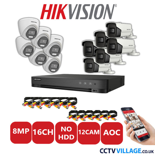 Hikvision 8MP Mix CCTV System 16 Channel DVR-iDS-7216HUHI-M2/S with 6x Turret Cameras DS.2CE72UF3T-E White & 6x Bullet Cameras DS.2CE16U1T-IT3F White No HDD Full Kit