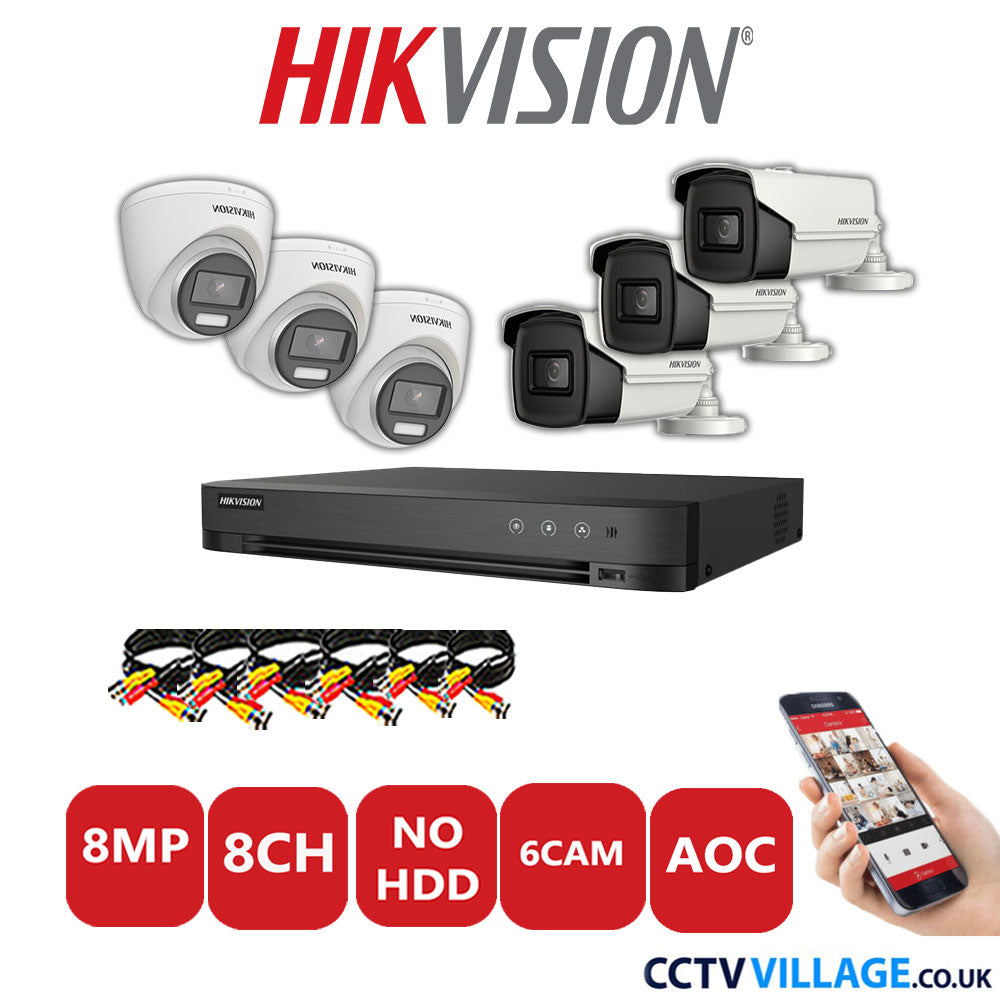 Hikvision 8MP Mix CCTV System 8 Channel DVR-iDS-7208HUHI-M1/S with 3x Turret Cameras DS.2CE72UF3T-E White & 3x Bullet Cameras DS.2CE16U1T-IT3F White No HDD Full Kit