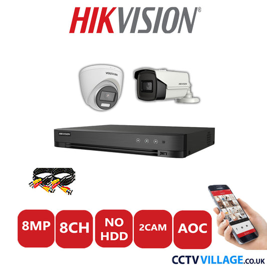 Hikvision 8MP Mix CCTV System 8 Channel DVR-iDS-7208HUHI-M1/S with 1x Turret Camera DS.2CE72UF3T-E White & 1x Bullet Camera DS.2CE16U1T-IT3F White No HDD Full Kit