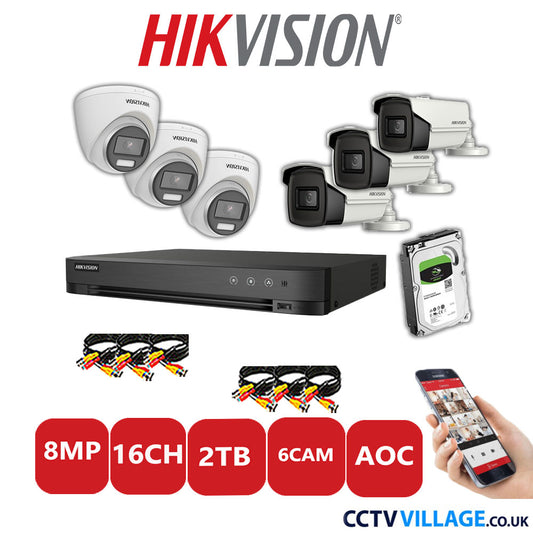 Hikvision 8MP Mix CCTV System 16 Channel DVR-iDS-7216HUHI-M2/S with 3x Turret Cameras DS.2CE72UF3T-E White & 3x Bullet Cameras DS.2CE16U1T-IT3F White 2TB HDD Full Kit