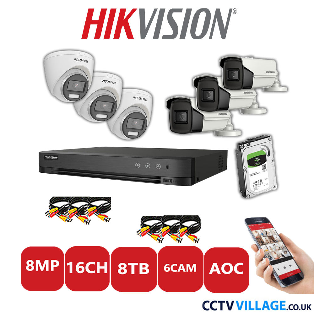 Hikvision 8MP Mix CCTV System 16 Channel DVR-iDS-7216HUHI-M2/S with 3x Turret Cameras DS.2CE72UF3T-E White & 3x Bullet Cameras DS.2CE16U1T-IT3F White 8TB HDD Full Kit