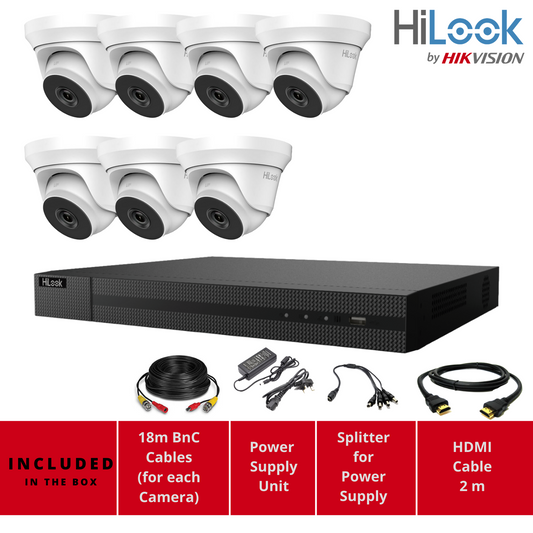 HIKVISION HD CCTV SYSTEM 2MP 8CH DVR OUTDOOR IP66 40M LOW LIGHT CAMERA 7x Cameras (white) 1TB HDD