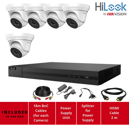 HIKVISION HD CCTV SYSTEM 2MP 8CH DVR OUTDOOR IP66 40M LOW LIGHT CAMERA 5x Cameras (white) 4TB HDD