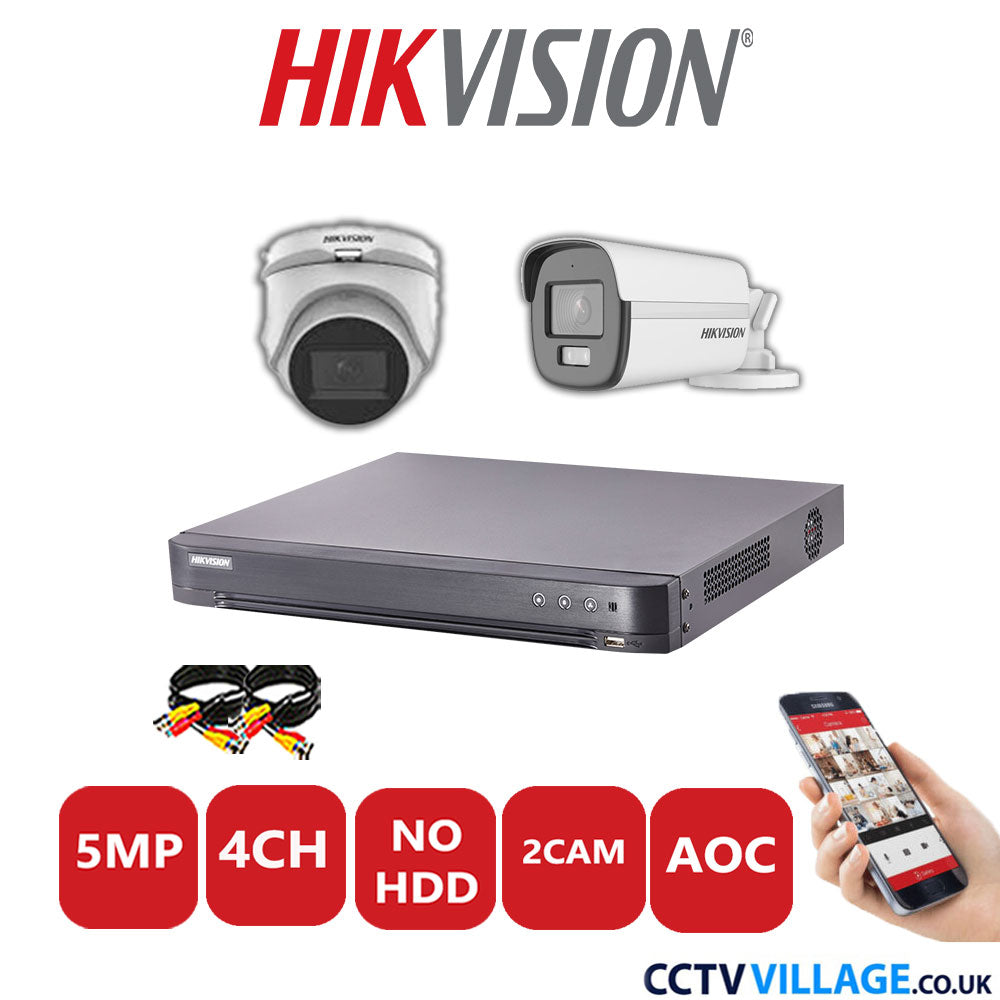 Hikvision 5MP Mix CCTV System 4 Channel DVR-iDS-7204HQHI-K1/2S with 1x Turret Camera DS-2CE76H0T-ITMFS White & 1x Bullet Camera DS.2CE12KF0T-LFS White No HDD Full Kit