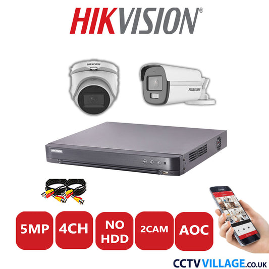 Hikvision 5MP Mix CCTV System 4 Channel DVR-iDS-7204HQHI-K1/2S with 1x Turret Camera DS-2CE76H0T-ITMFS White & 1x Bullet Camera DS.2CE12KF0T-LFS White No HDD Full Kit